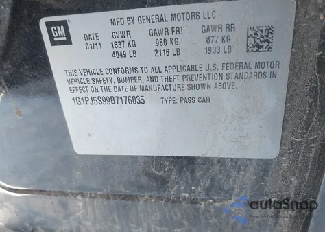 2011 Chevrolet Cruze Eco из США, поврежденный, VIN 1G1PJ5S99B7176035